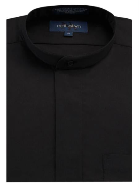 Mens Black Tuxedo Shirt with Mandarin Banded Collar Shirt Black