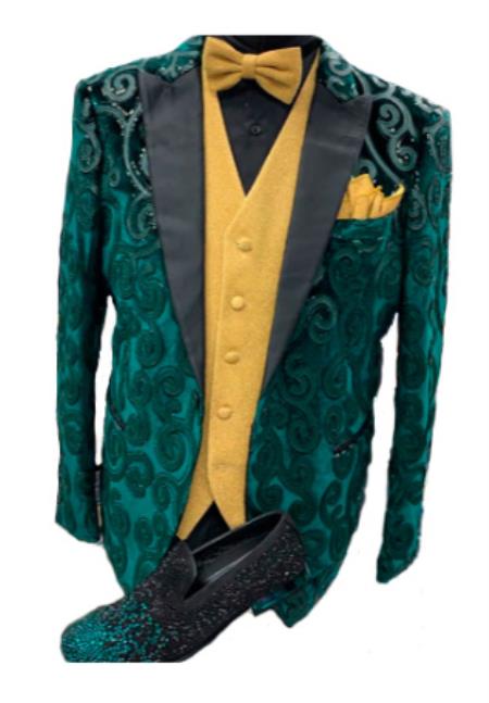 Mens Peak Lapel One Button Green Colour