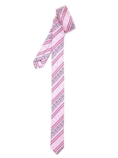 Groomsmen Ties Striped Pink Fully Lined Super Skinny Slim NeckTie