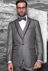 Grey Tuxedo With Black Trim Jacket and Pants Only - Gray Tuxedo
