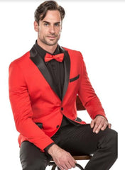 Mens Red Tuxedo Suit - Floral Fancy Prom Suit With Pants and Matching Bowtie
