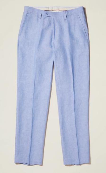 Linen Flat Front Pants — Lt Blue Colors
