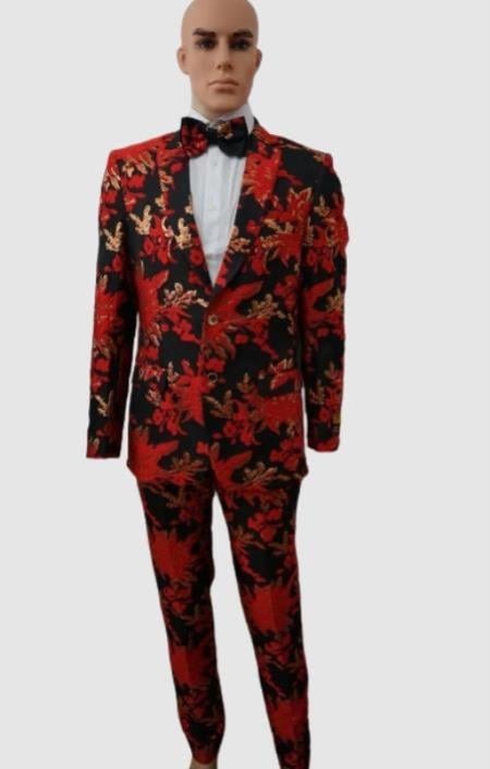 Red and Gold Suits With Matching Bowtie