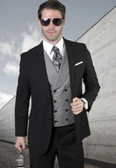 Mens Black Suit Gray Vest