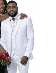 Mens White Floral Pattern 3 Piece Fashion Suit