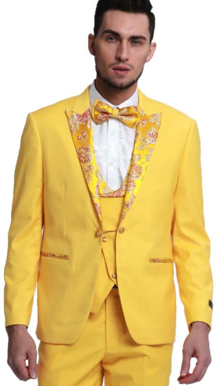 Yellow Suit - Yellow Tuxedo Jacket + Pants + Vest + Bowtie