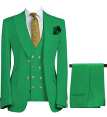 Mens 3-Piece Suit Notch Lapel Green Suit
