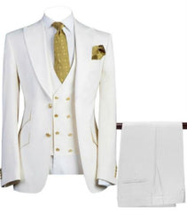 Mens 3-Piece Suit Notch Lapel White Suit
