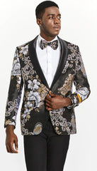 Mens One Button Black and Silver Tuxedo Blazer