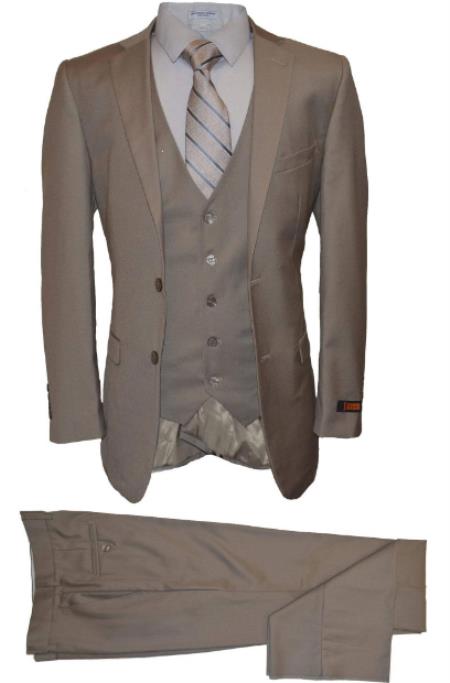 Mens Vested Modern Fit Suits Taupe