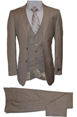 Mens Vested Modern Fit Suits Taupe