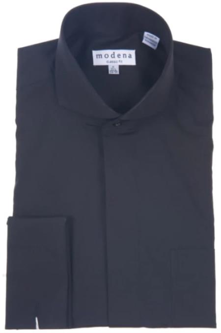 Mens Point Collar French Cuff Black