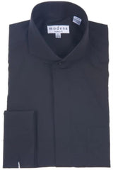 Mens Point Collar French Cuff Black