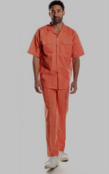 Mens Linen Walking Suit - Solid Coral Summer Outfit - Mens Linen Suit