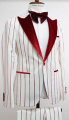 Mens One Button Peak Label Suit White and Red