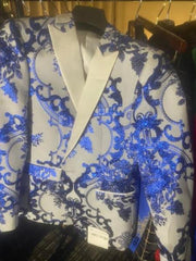 Mens Peak Label Suit White and Blue