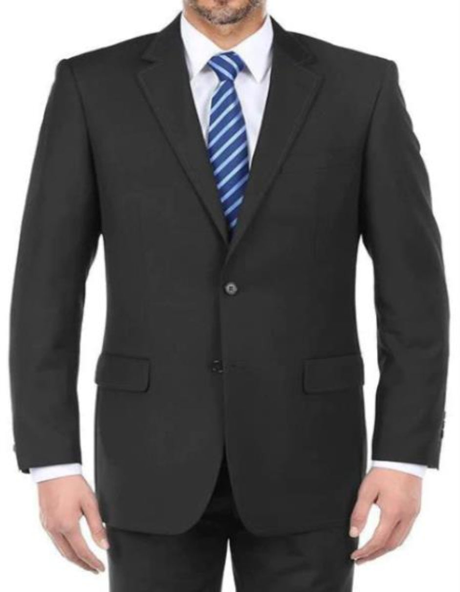 Renoi Mens Suits - 100% Virgin Regular Fit Pick Stitch 2 Piece Suit 2 Button Black
