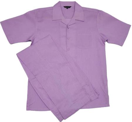 Mens Lavender Linen Leisure Suit