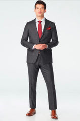 Vested Plaid Suit Available In Charcoal And Burgundy Plaid - 2 Button 3 Piece With Vest Flat Front Pants Modern Fit