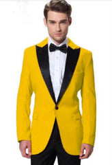 Mens Yellow Black Peak Lapel Tuxedo Suit