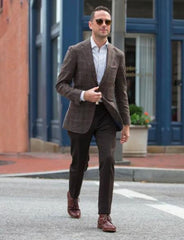 Mens Plaid Blazer - Windowpane Blazer - Textured Pattern Brown