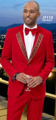 Velvet Suit Matching Velvet Pants - Red Suit