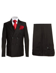 Rossiman Men's Black Slim Fit Suit Double Brest Vest Flat Front Pants