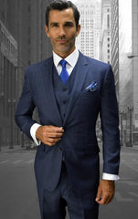 Statement Suits - Plaid Suits - Business Suits Italian Vested Suits Sapphire - 100% Percent Wool Fabric Suit - Worsted Wool Business Suit