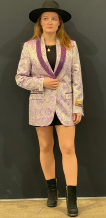 Mens Lavender Paisley Blazer - Big and Tall Sport Coat With Bowtie