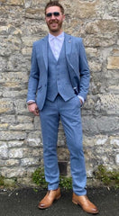 Mens Light Blue Tweed Suits - Groom Tweed Wedding Suit