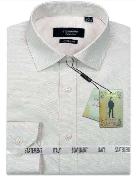 SKU#JA61726 Mens Outlet Long Sleeve 100% Cotton Shirt - Off-White