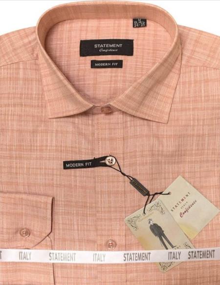 Mens Long Sleeve 100% Cotton Shirt - Light Texture - Copper