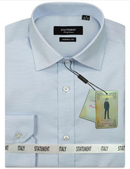 Mens Long Sleeve 100% Cotton Shirt - Pin Dot - Blue