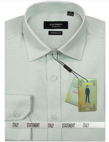Mens Long Sleeve 100% Cotton Shirt - Pin Dot - Green