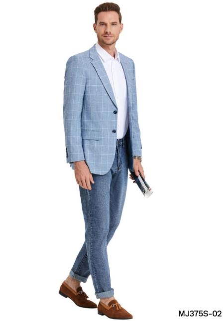 Wool Sport Coat - Plaid Blazer - Windowpane Blazer - Indigo