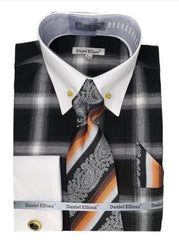 Black Pin Collar Dress Shirt With Collar Bar