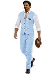 Groomsmen Summer Beach Prom Blue Vest and Pants Set