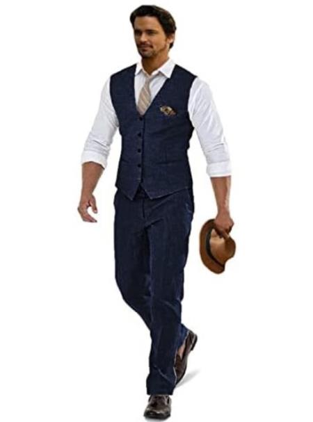Groomsmen Summer Beach Prom Navy Vest and Pants Set