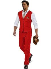 Groomsmen Summer Beach Prom Red Vest and Pants Set