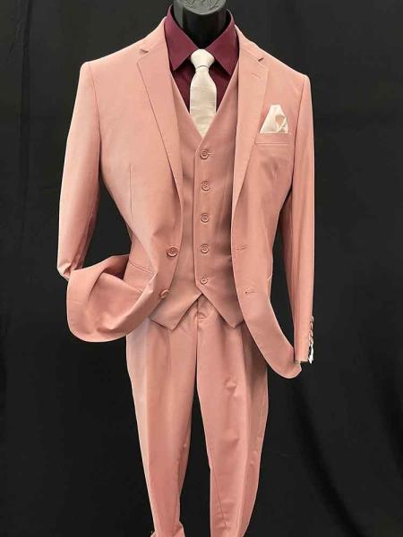 Mens Two Button Notch Lapel Pink Suit - Slim Fit