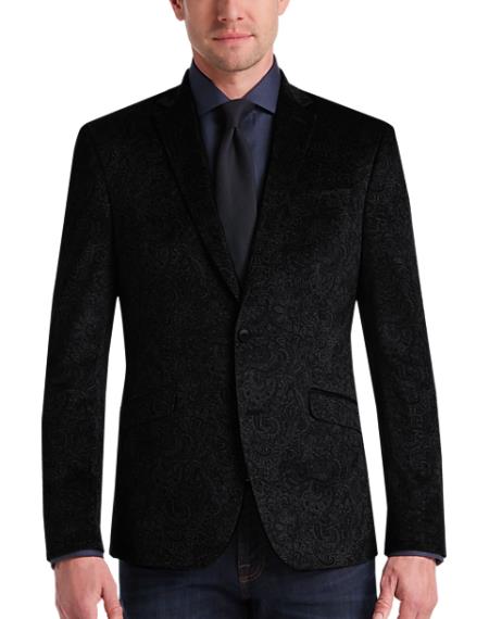Black Velvet Blazer - Paisley Sport Coat - Slim Fit