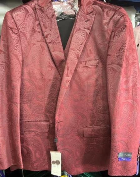 Mens Paisley Blazer - Floral Sport Coat - Peach Sport Jacket