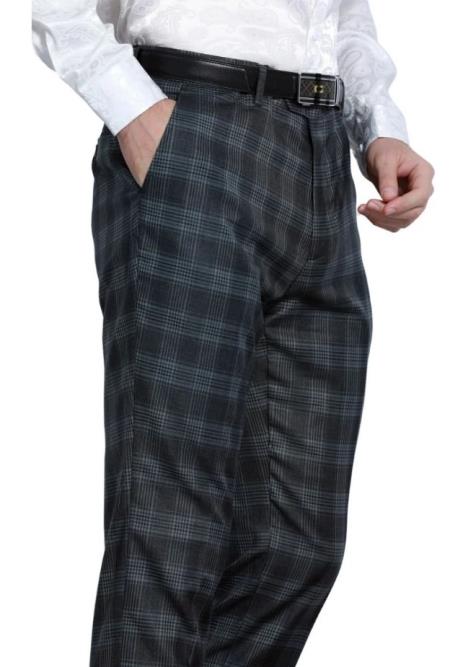 Mens Skinny Fit Pants - Glen Checker - Charcoal Dress Pants