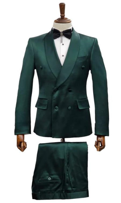 Mens Double Breast Suit Green - Sateen Shiny Fabric Metallic Fabric - Sharskin