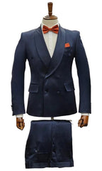 Mens Double Breast Sateen Shiny Fabric Metallic Fabric - Sharskin Navy Suit