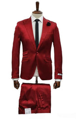 Mens Single Breasted Sateen Shiny Fabric Metallic Fabric - Sharskin Burgundy Suit
