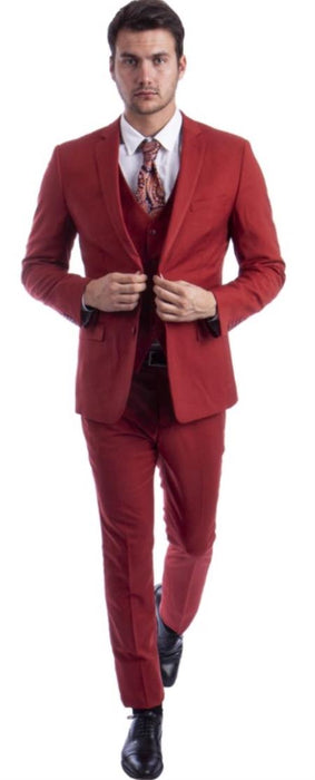 Extra Slim Fit Suit Brick Shorter Sleeve ~ Shorter Jacket For Men - 3 Piece Suit For Men - Three Piece Suit