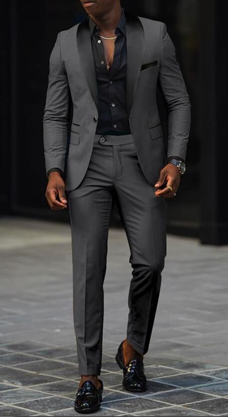 Dark Gray Prom Tuxedo - Wedding Suit - Groom Tuxedo Suit