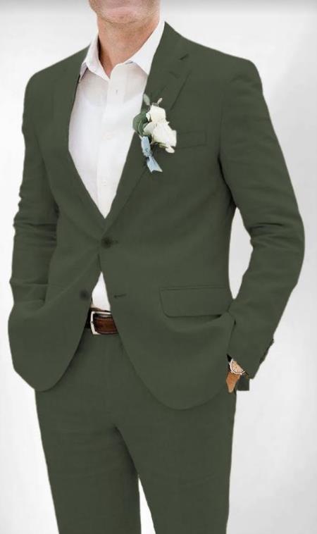 Mens Cotton Suit - Olive Summer Suit