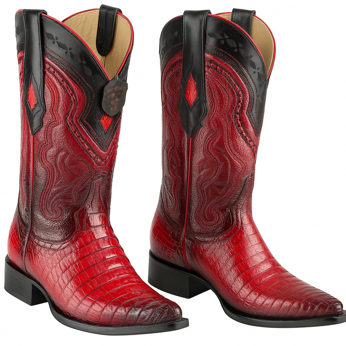 Los Altos Boots Caiman Tail Red Pointed Toe Cowboy Boots